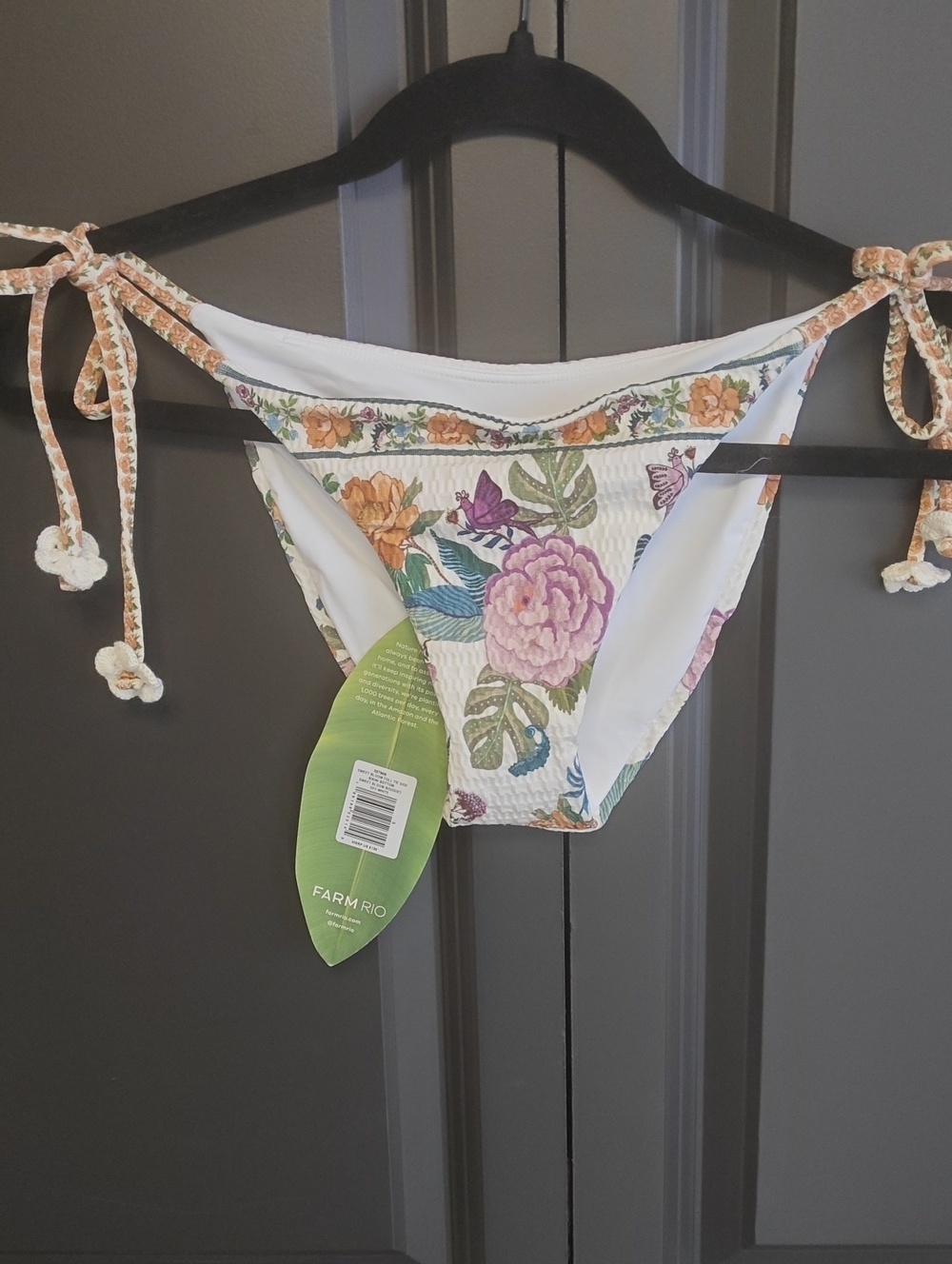 FARM Rio Floral Tie-Side Bikini Bottoms - White with Pink & Orange Blooms